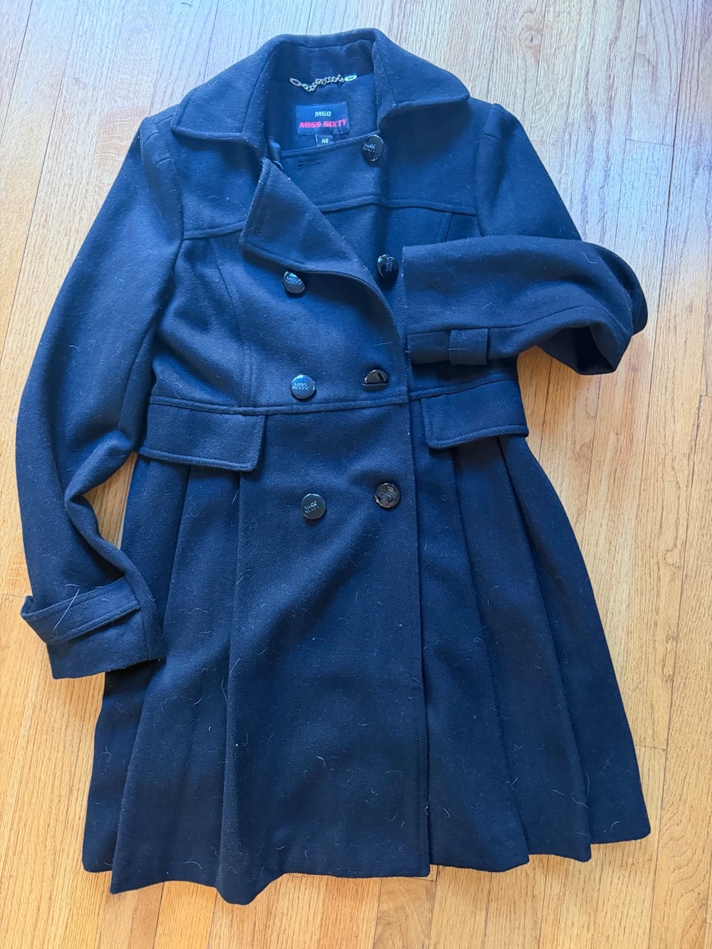 Miss Sixty Black Double-Breasted Wool Peacoat